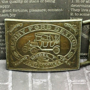 Henry Ford Detroit Model T Brass Record Year Retro Brass Belt Buckle