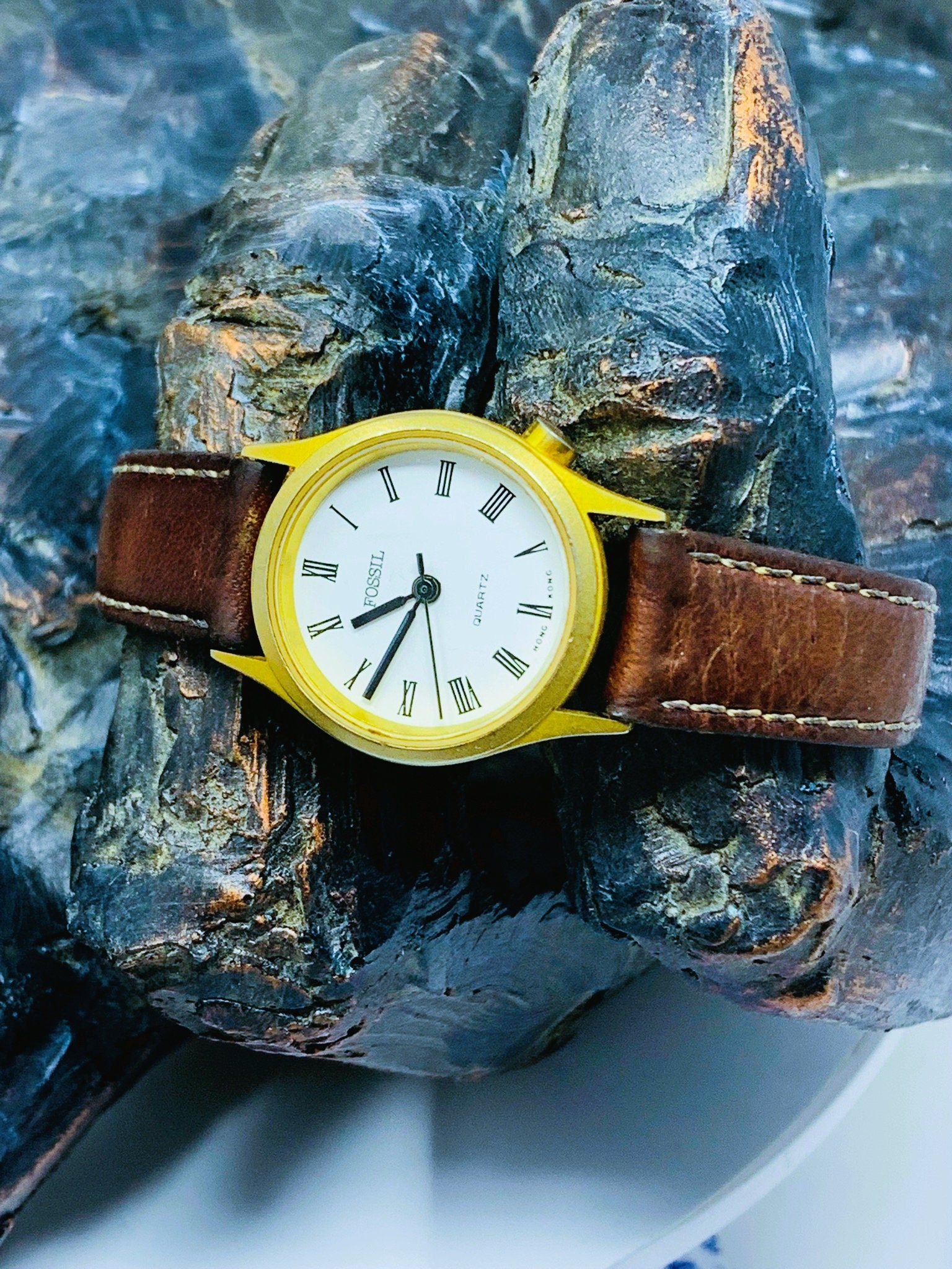 Fossil 1980's Roman Numerals/gold Tone 