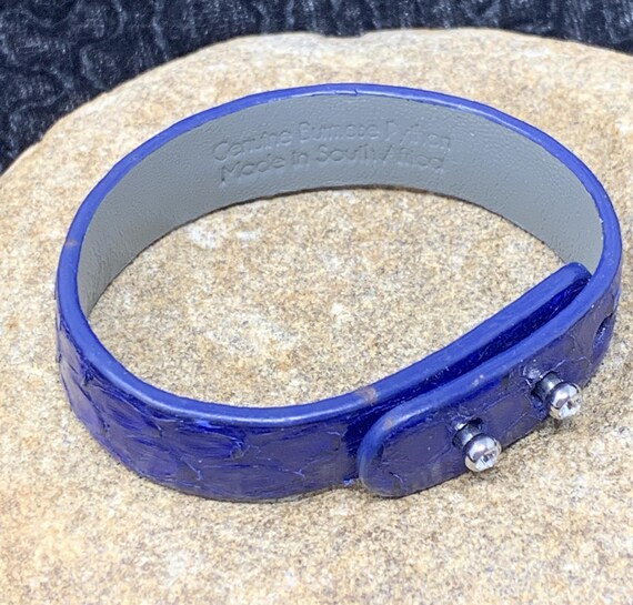 Genuine Dyed Blue Python Leather Gemmed Adjustabl… - image 3