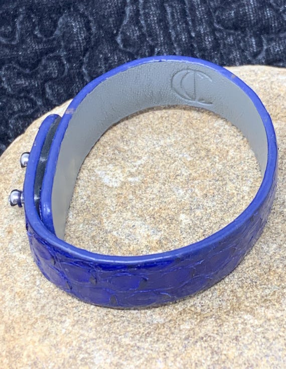 Genuine Dyed Blue Python Leather Gemmed Adjustabl… - image 4