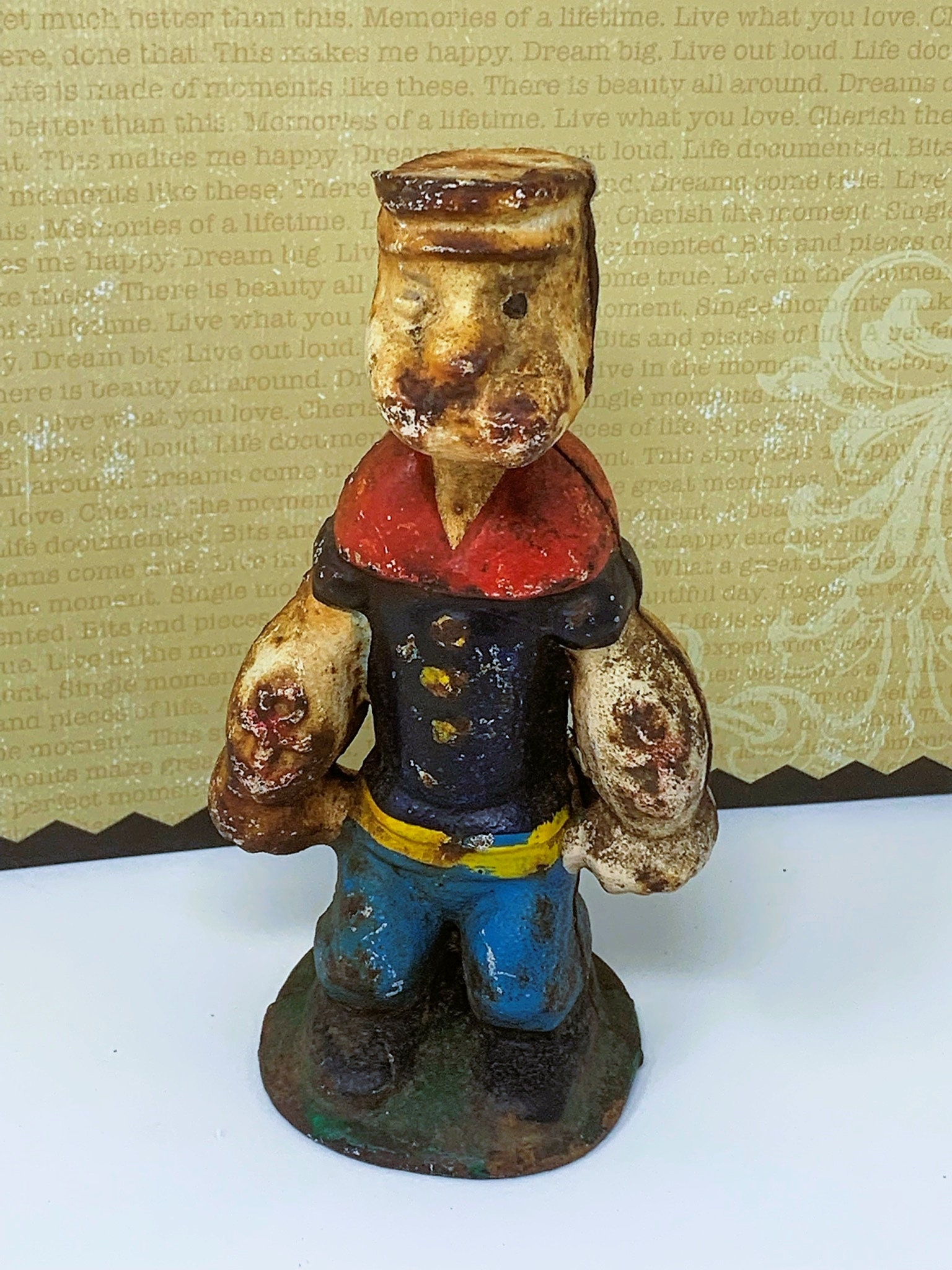 Popeye Cast Iron Collectors Toy Piggy Bank Antique Style Vintage Patina fr/g 