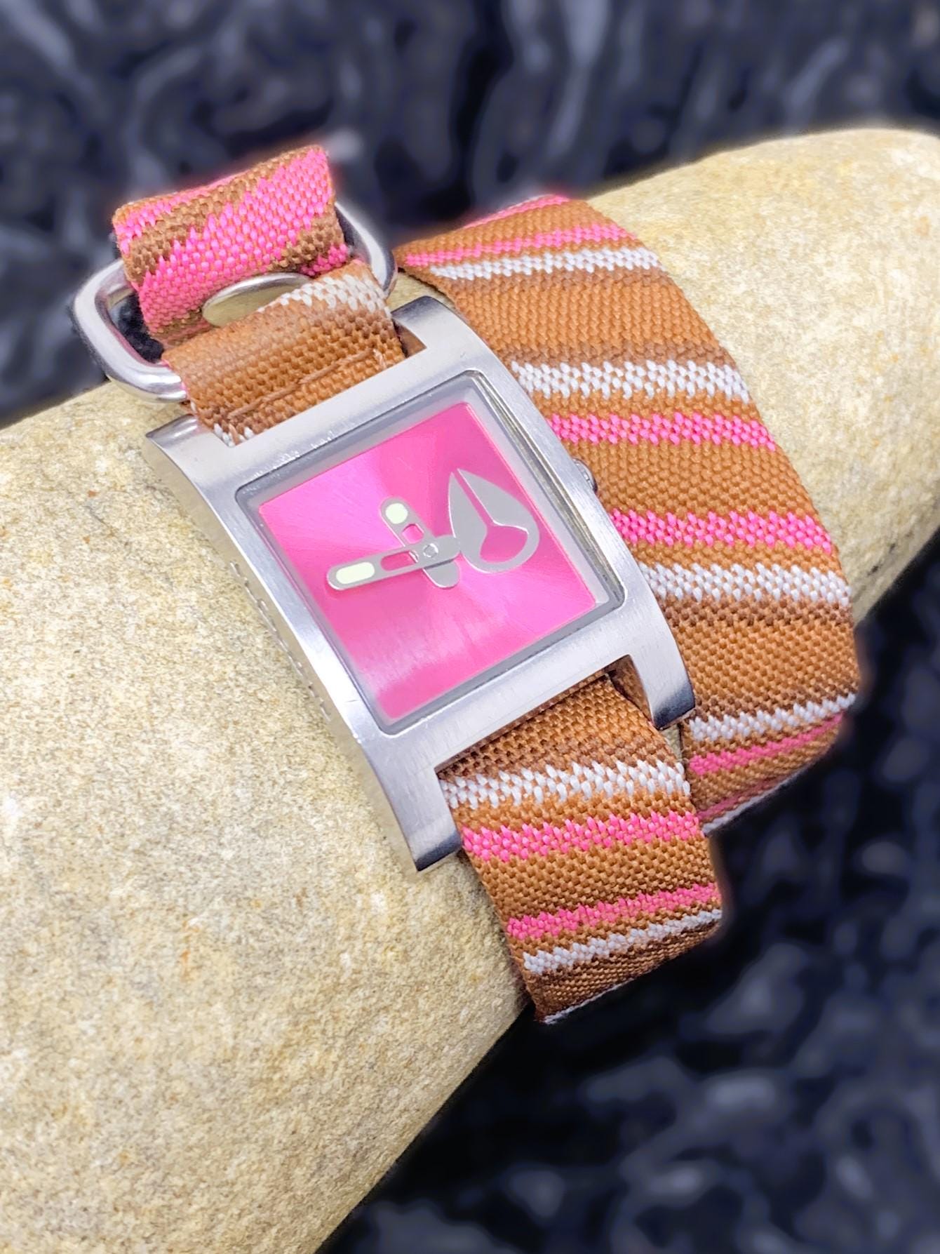 Nixon “The Small Scout” Pink and Brown 3-hand Watch - New Battery Nixon Canvas Band Wristwatches for sale | eBay main image 3