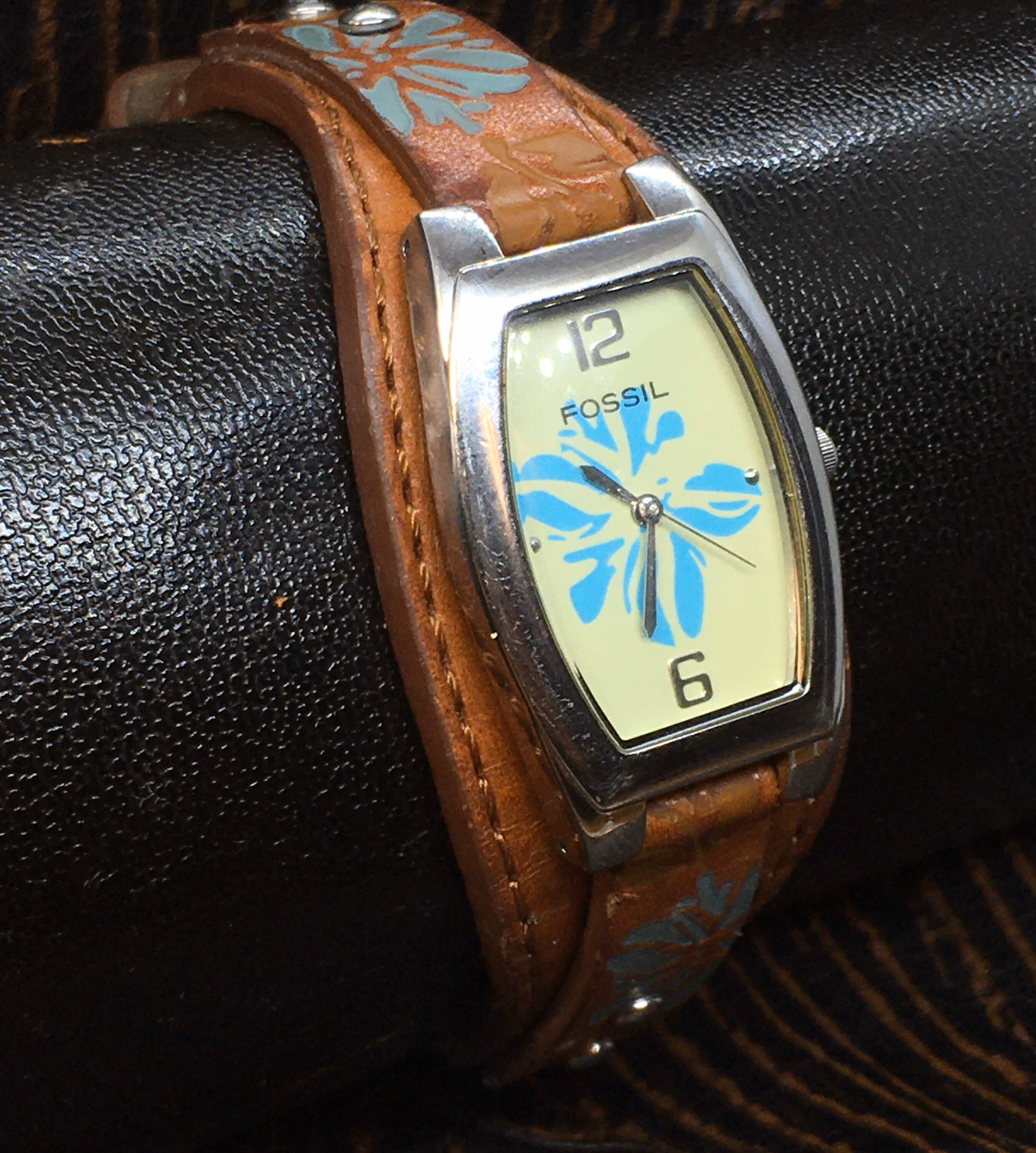Fossil JR8179 Retro Stainless/silver/brown Blue Floral  display picture 1