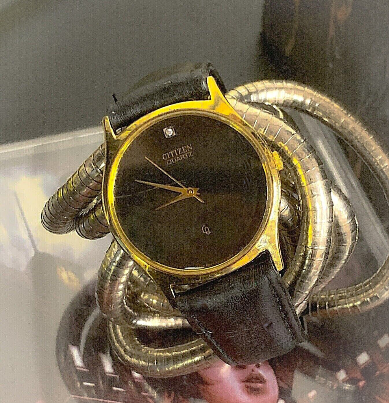 Citizen 6031 K02716 Round Gold Diamond Accent Black Dial leather Men s Watch Etsy New Zealand