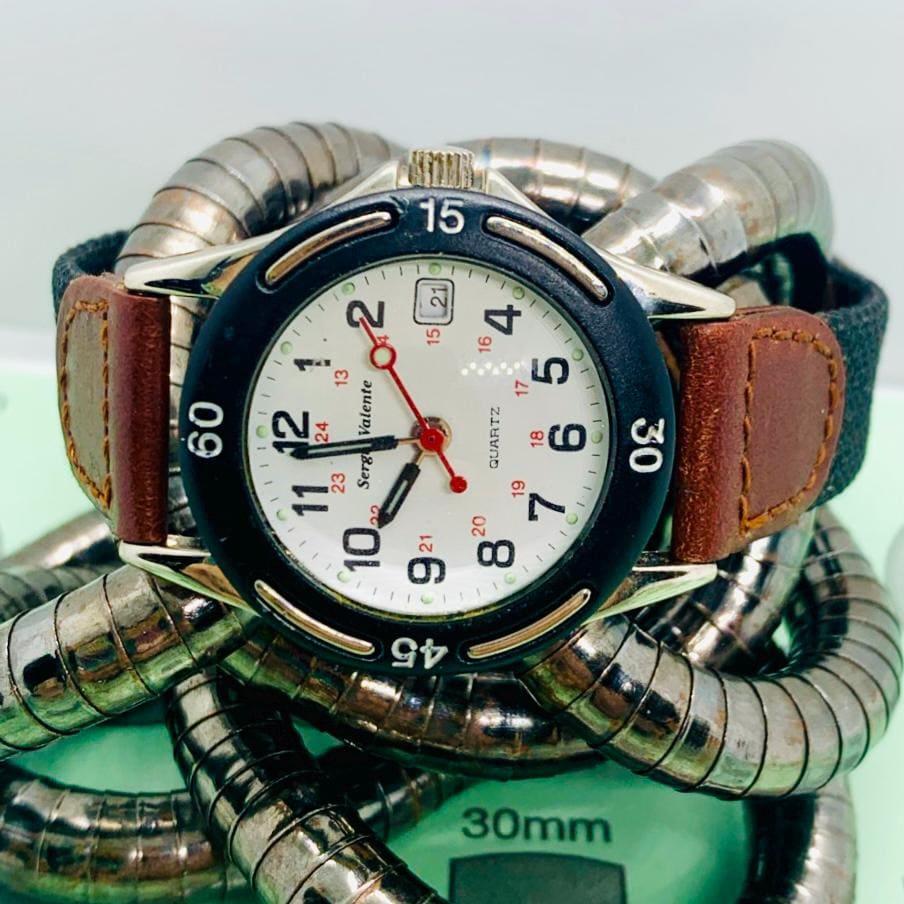 Sergio Valente Retro Silver/white Dial/brown/black Canvas  display picture 1