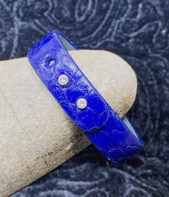 Genuine Dyed Blue Python Leather Gemmed Adjustabl… - image 1
