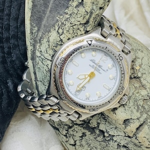 Eddie Bauer LG 3781 Silver/Gold Tone/White Dial Retro Men's Watch New Battery!