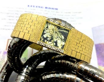 Vintage GnG Gold/Diamond Watch Bracelet & Dried Queen Anne’s Lace Shadowbox Case