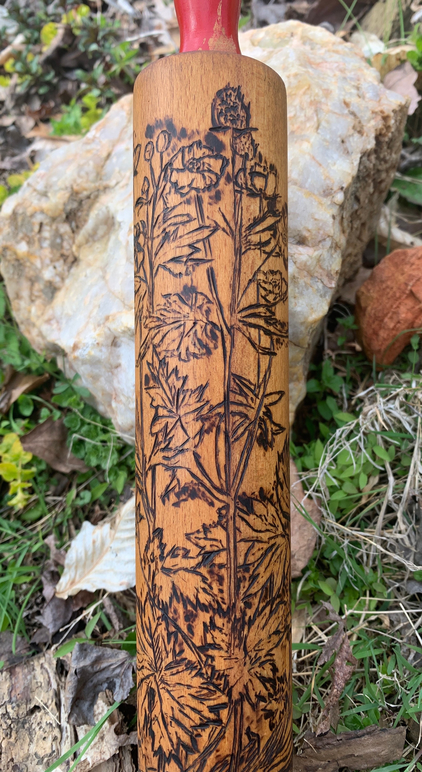 Wood Burned/pyrography Handmade Art of Buttercups on Vintage 50’s Red ...