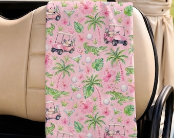 Pink Preppy Golf Towel for Women cute golf accessories lady golfer gift golf cart tropical golf towel Women golf bag towel