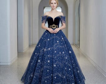 Vestido de fiesta azul con lentejuelas y hombros descubiertos, vestido de noche brillante, vestido elegante para fiestas.