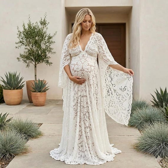 white long sleeve maternity dress Vintage Boho Puffy Sleeves Photoshoot Dress, White / M Premium stretch jersey and mesh Ydojg Maternity Dress For Photoshoot