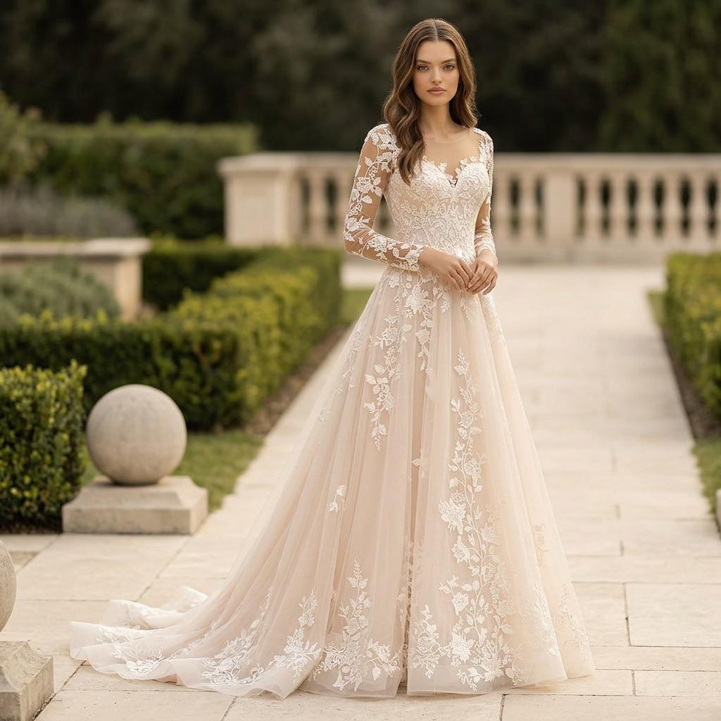 knee length dresses for ladies Bohemian Lace Wedding Dress With Long Sleeves