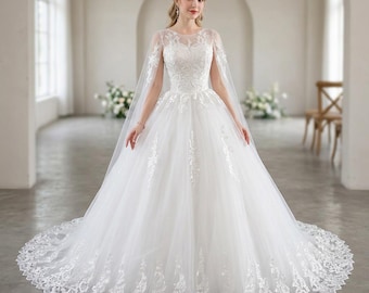 Vestido de novia de princesa de encaje con cola elegante