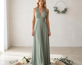 Convertible Halter Maxi Dress Open Back Bridesmaid Gown Multiway Wrap Boho Dress