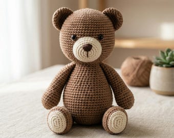 Realistisch haakpatroon teddybeer amigurumi, meertalige pdf (Engels, Duits, Spaans)