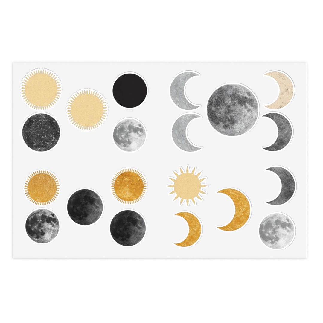 Moon Phase Stickers – Lined Celestial Decals, Minimalist Lunar ...