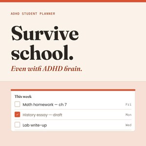 ADHD Student Planner Printable, Assignment Tracker, Exam Prep, Study Planner, Deadline Dashboard, Class Schedule PDF