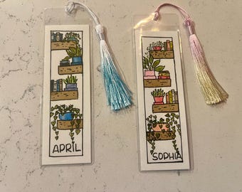 Custom Hand-Painted Watercolor Bookmark | Personalized Name Bookmark | Floral or Bookshelf Design | Handmade Gift for Book Lovers