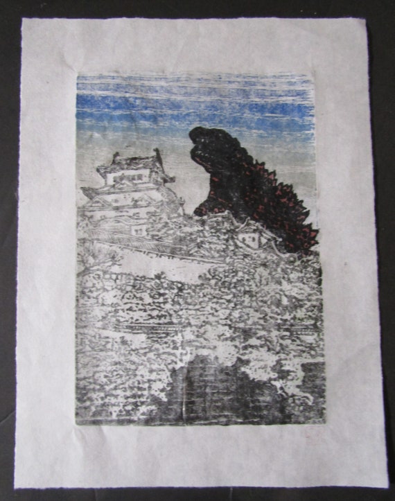 Kaiju Himeji Castle Godzilla-like Monster Dinosaur Hand Carved