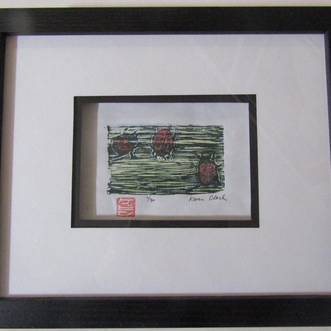 Ladybug Beetle Bug Insect Woodblock Print Woodcut Moku Hanga Japanese ...