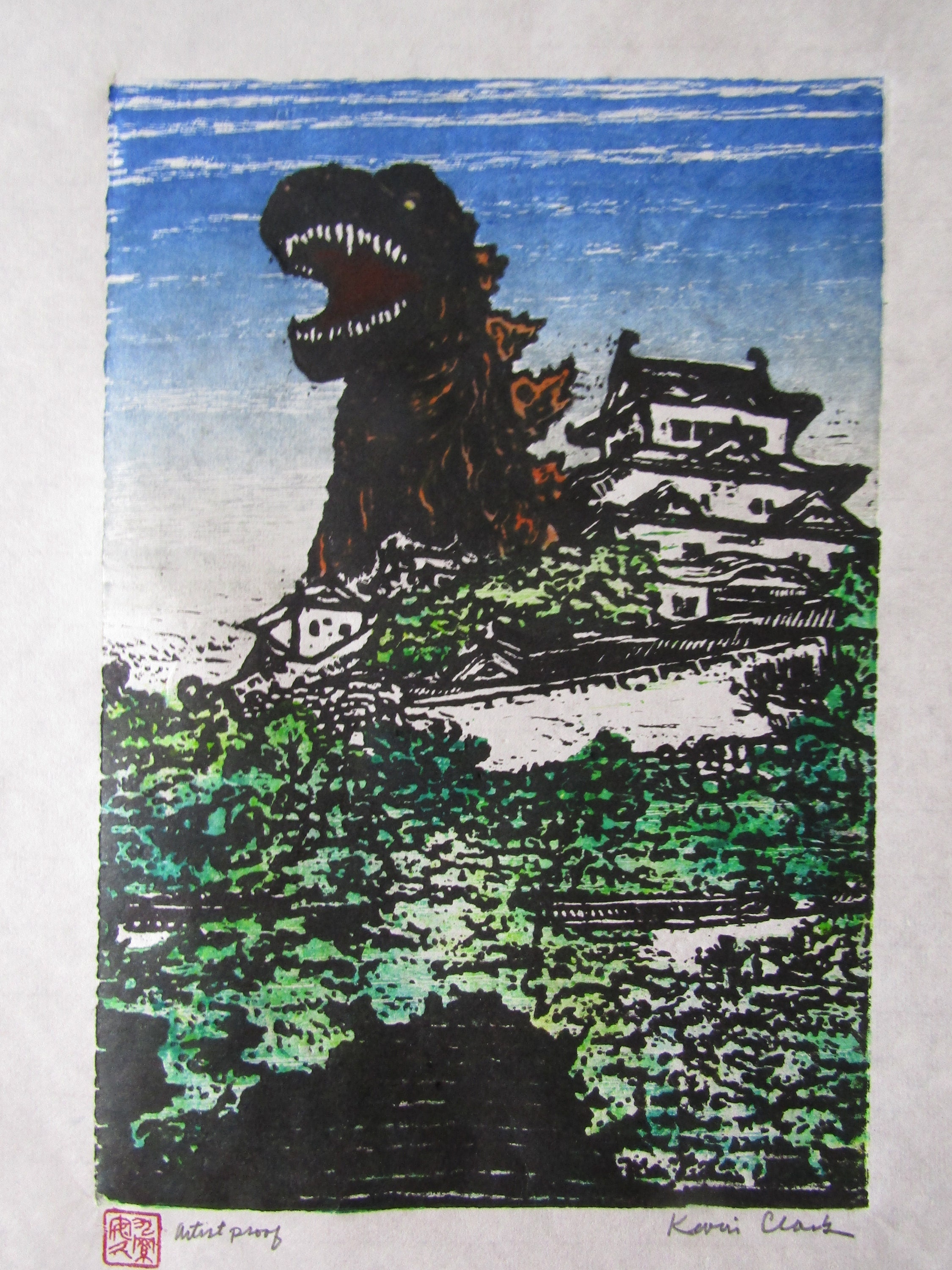 Kaiju Himeji Castle Godzilla-like Monster Dinosaur Hand Carved