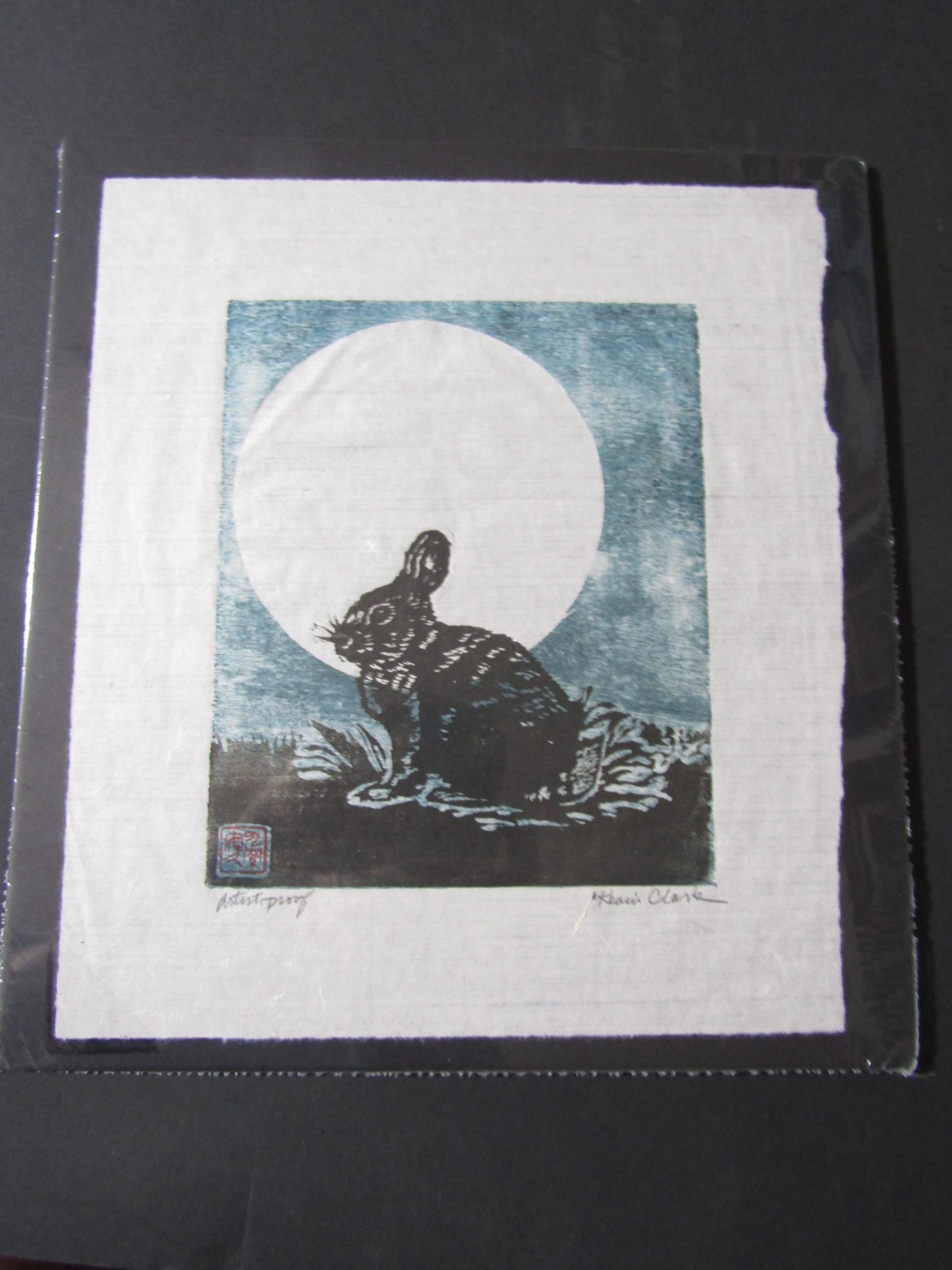 うさぎの月、ウサギの手彫り木版画、和紙、サイン入りプルーフ - Etsy 日本