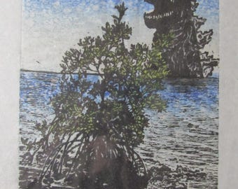 Kaiju Godzilla Monster Dinosaur Mangrove Tree Sunset Original Hand