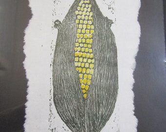 Ear of Corn original hand carved woodblock print  Moku Hanga Japanese washi paper signed Kevin Clark