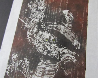 Smiling Dragon Wood Ryu liu LARGE hand carved woodblock print woodcut kaiju Japanese moku hanga washi paper signed Clark