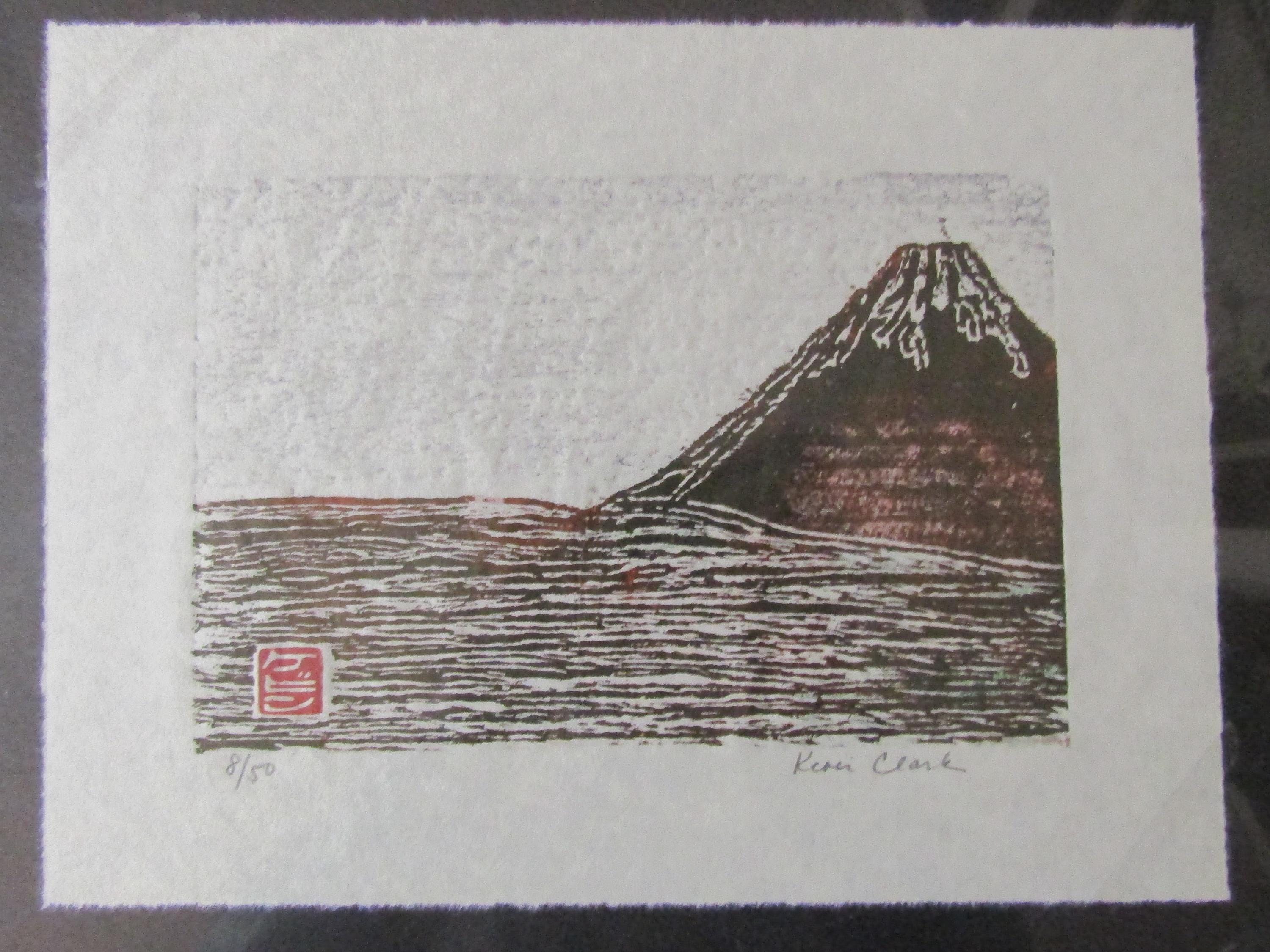 Red Fuji Mountain Japan Original Hand Carved Woodcut Woodblock