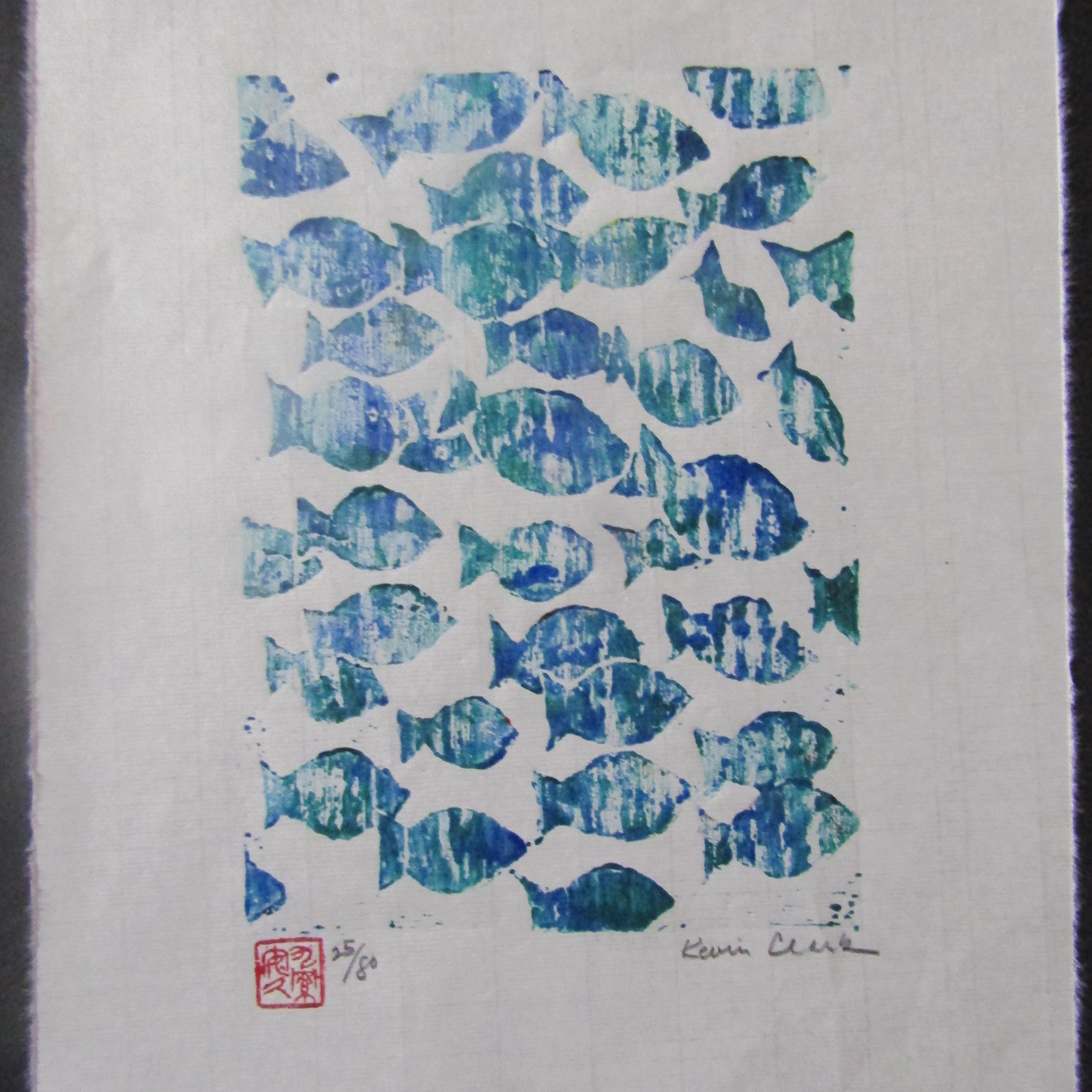 海の魚の群れ 手彫り 木版画 木版画 和紙 クラーク署名入り - Etsy 日本