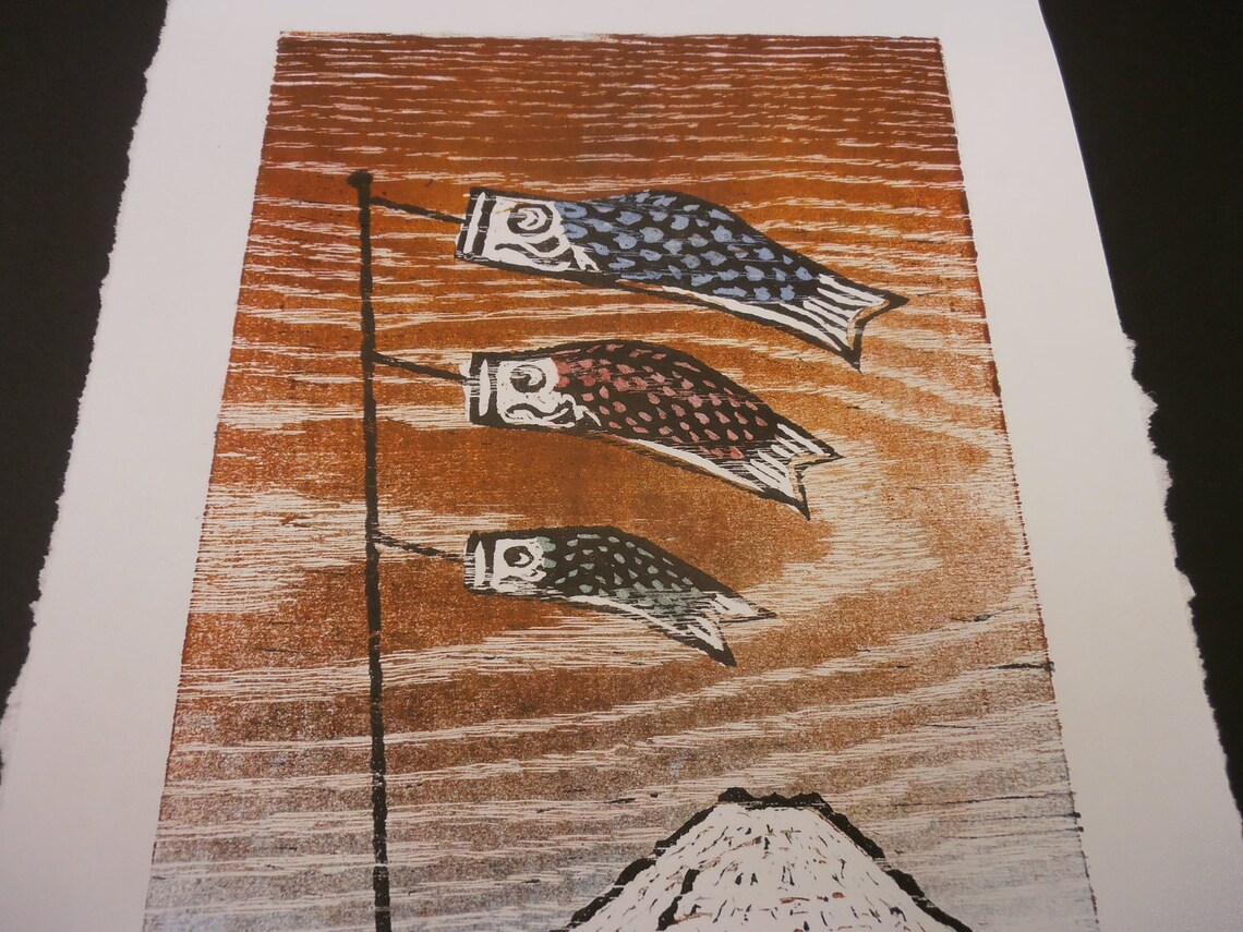 Japanese Fish Kite Koi Nobori & Fuji Original Hand Carved Etsy