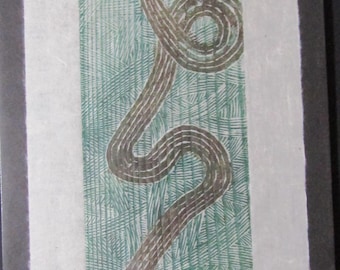 Grassnatter Habu original Holzschnitt Moku Hanga auf japanischem Washi Papier signiert Heben Clark