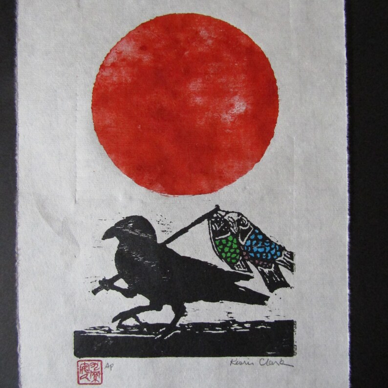 Yatagarasu Kin U Yata Karasu 3 Legged Crow Yatagarasu Koinobori Fish Kite Red Moon Proof ...