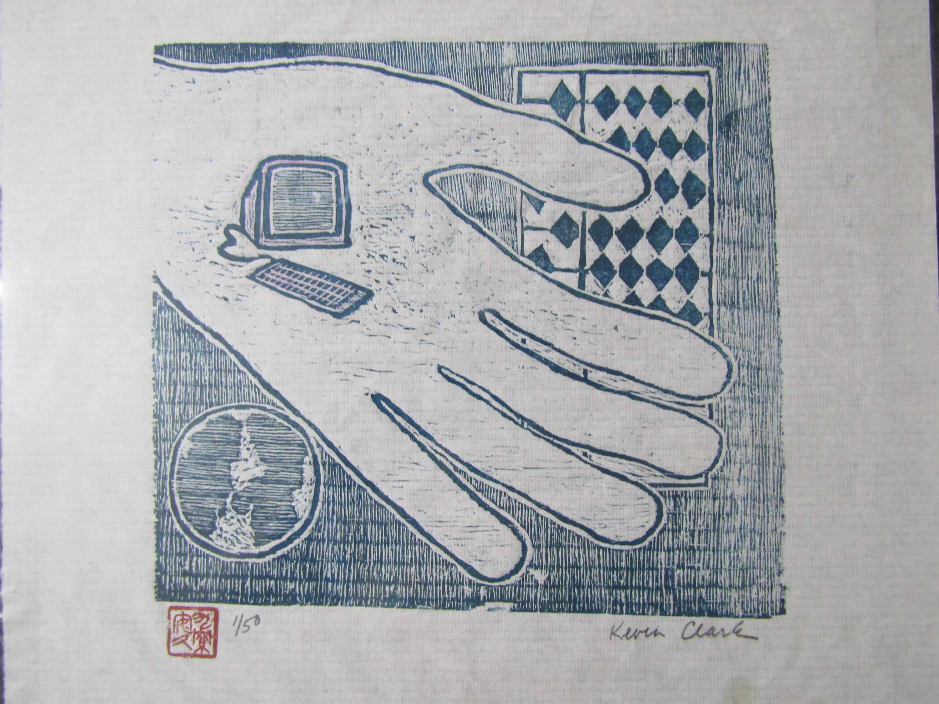 Progress Earth Computer Original Modernist Woodcut Hand Carved