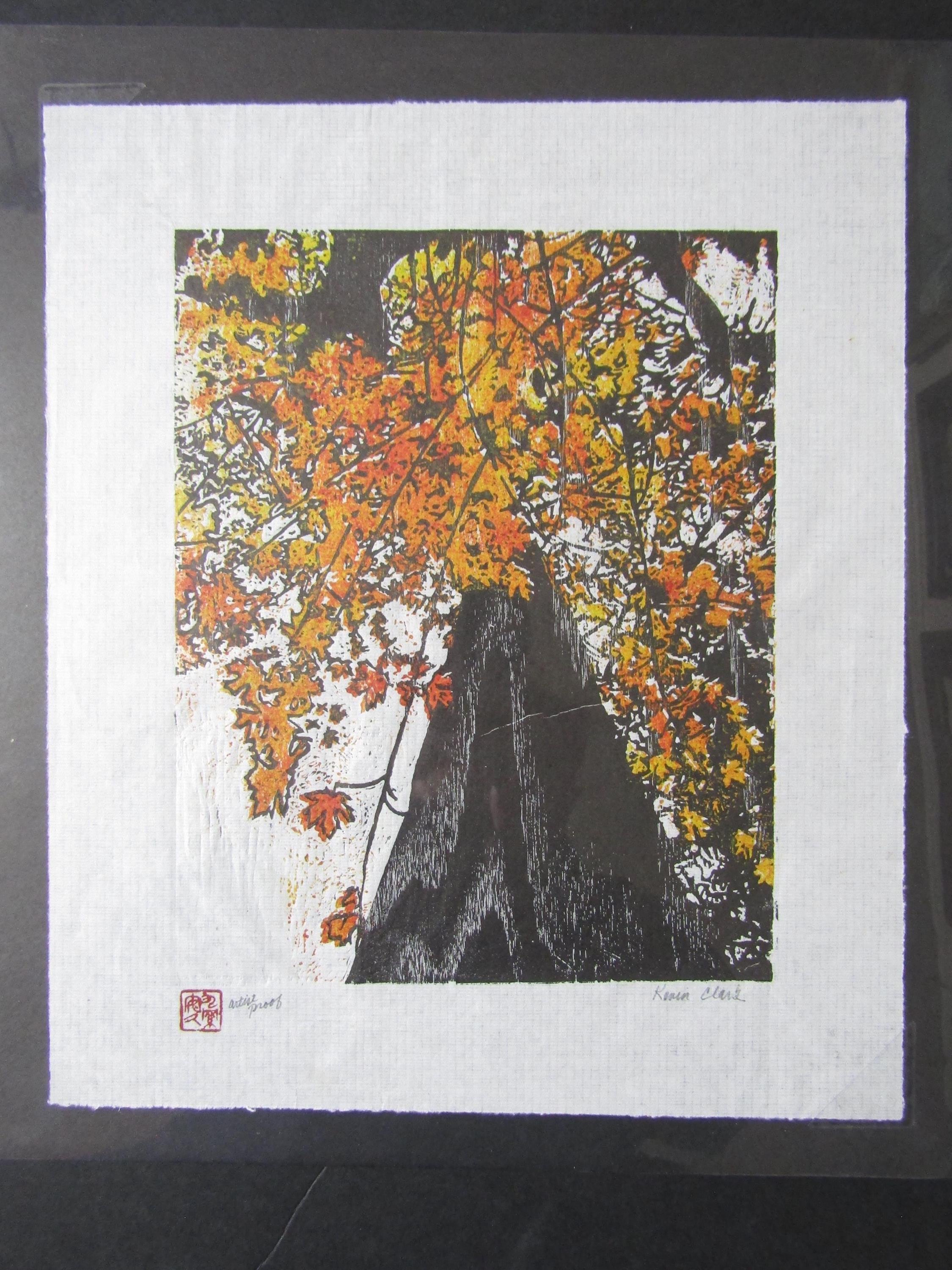 Up A Maple Tree Original Hand Carved Woodcut Woodblock Print