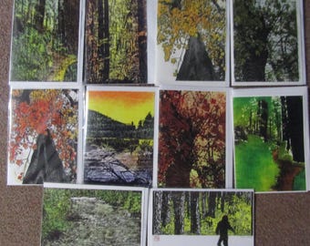 Maple Tree Forest mountain blank 5x7 note cards moku hanga woodblock print reproductions set of 10