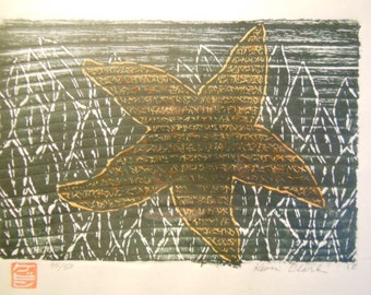 Sea Starfish original hand carved woodblock print Moku Hanga Japanese washi paper signed Kevin Clark