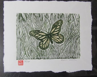 Grass Butterfly insect hand carved woodcut woodblock print Japanese moku hanga hdwashi paper signed Kevin Clark