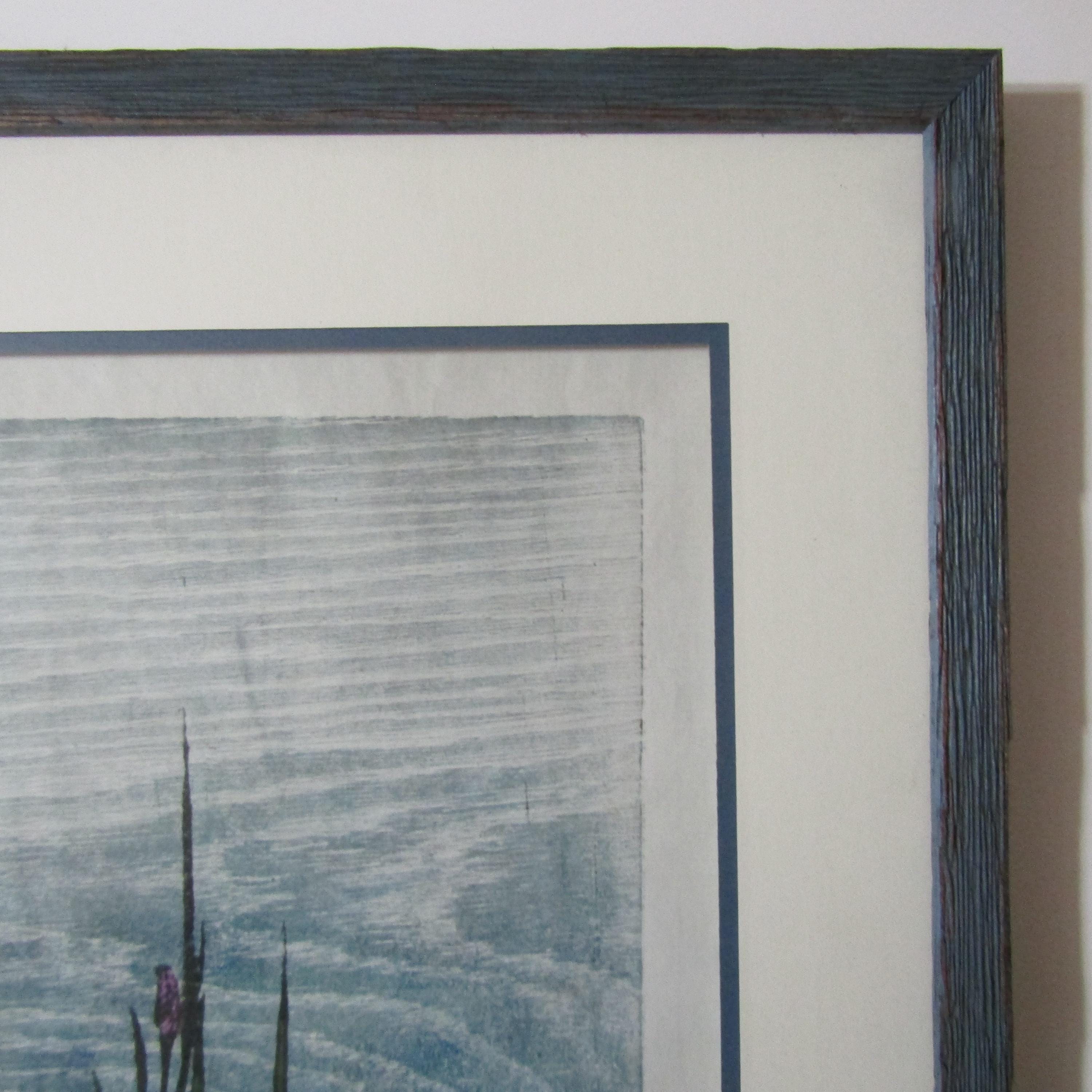 Wild Iris Water Pool Original Hand Carved Woodcut Woodblock Print