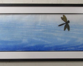 Tombo Dragonfly pool large woodcut woodblock print Japanese moku hanga washi paper signed Clark CUSTOM FRAMED