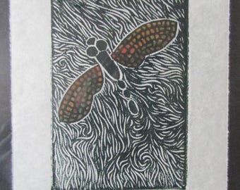 Dragonfly Tombo insect bug hand carved woodcut woodblock print Japanese moku hanga washi paper signed Clark