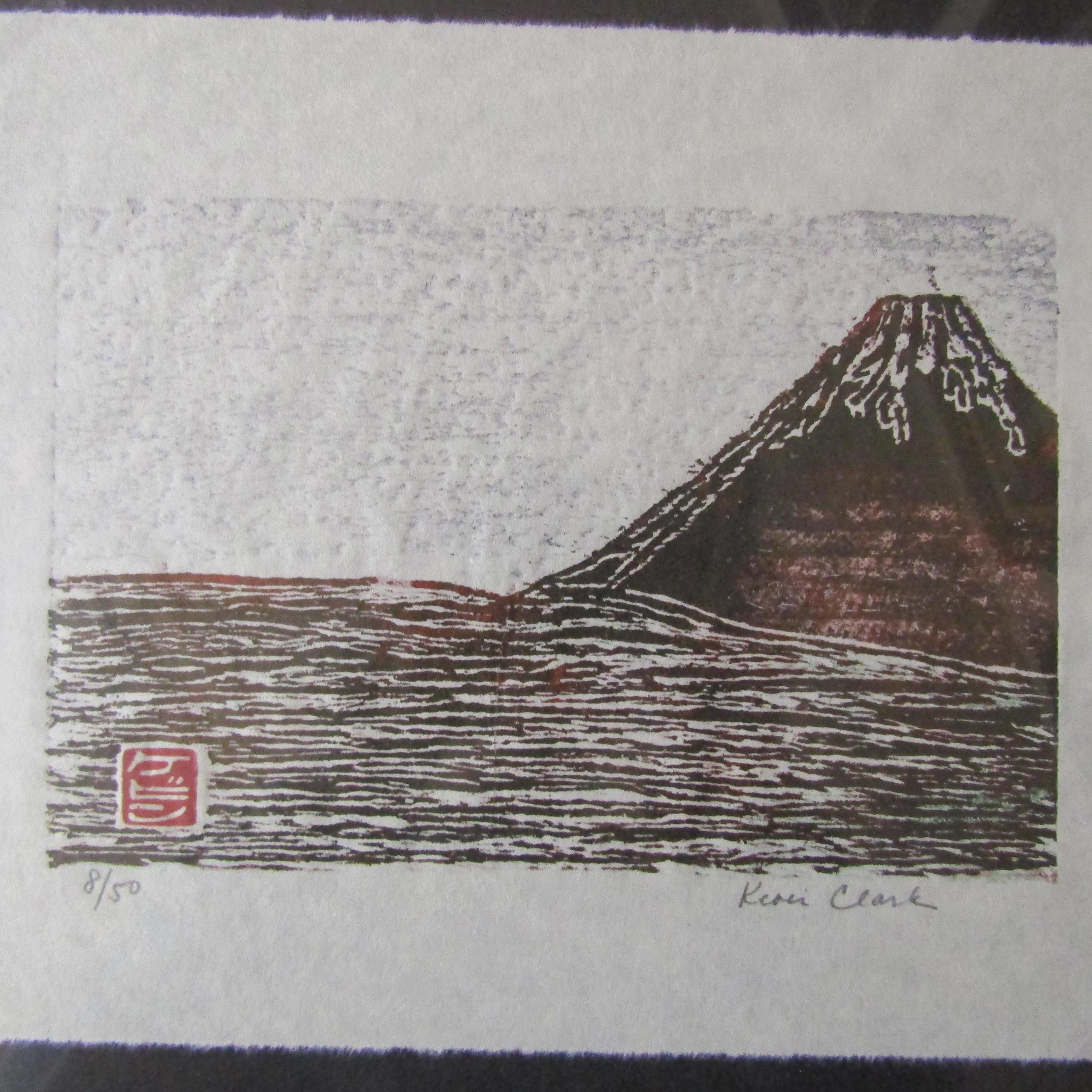Red Fuji Mountain Japan Original Hand Carved Woodcut Woodblock