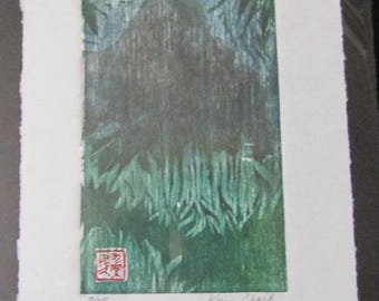 Tropical Island Volcano Hawaii Lava original hand carved woodblock print Moku Hanga Japanese washi paper signed Clark