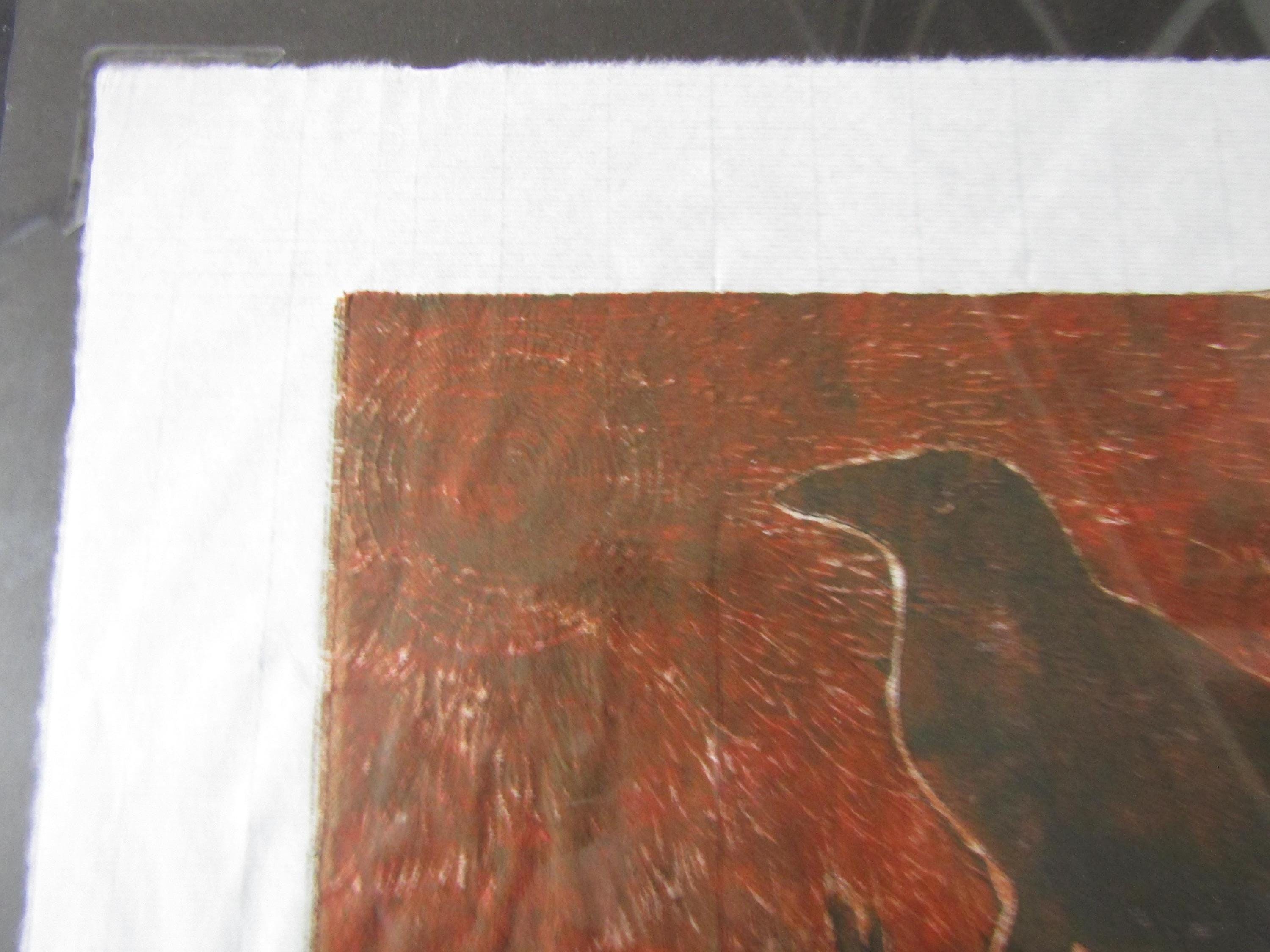 八咫烏 三本足のカラス 手彫り木版画 和紙 ケビン・クラークのサイン