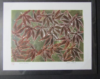 Japanese Maple Tree leaf Large hand carved woodcut woodblock print Moku Hanga signed Kevin Clark