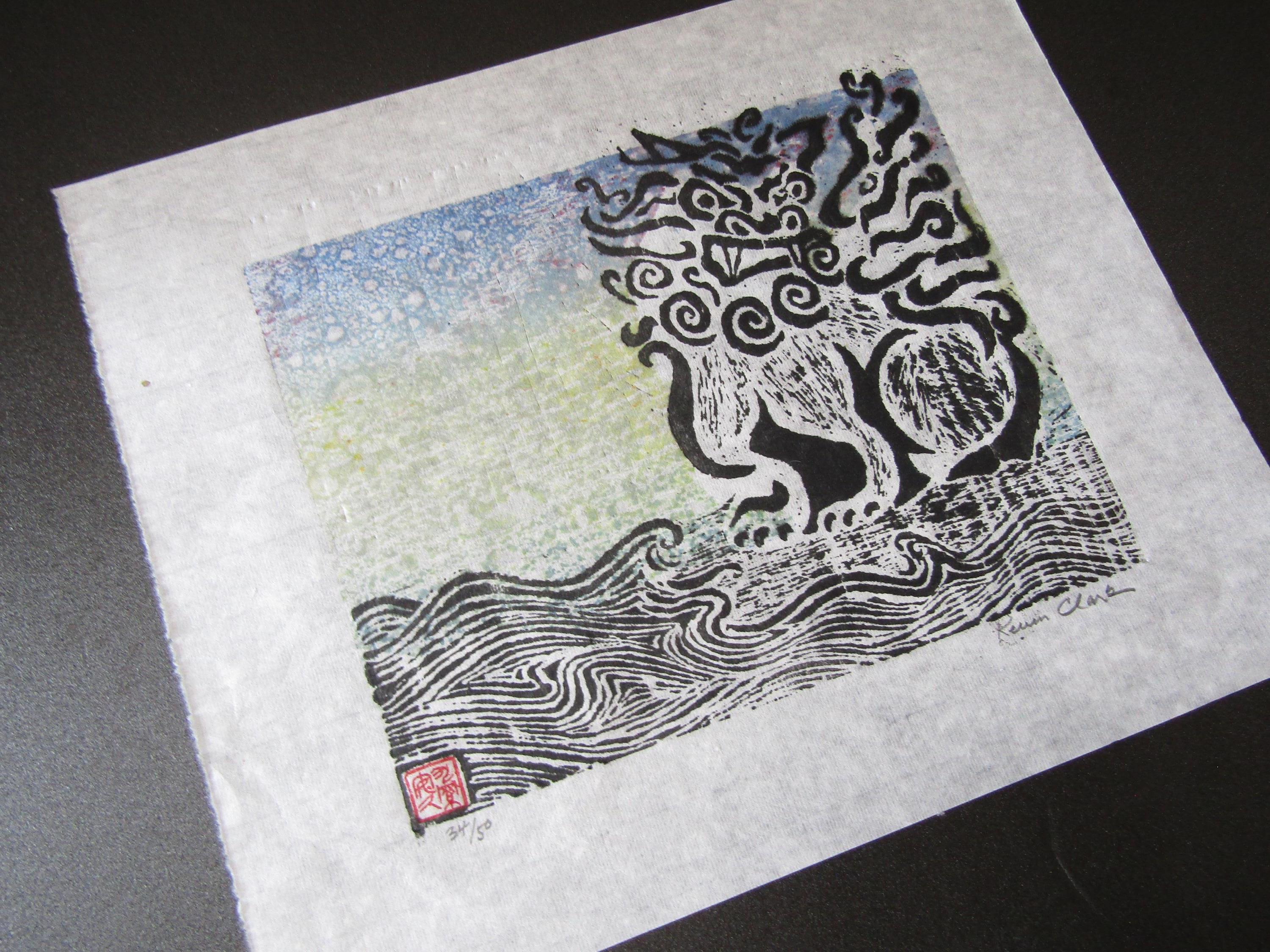 沖縄島シーサー手彫り木版画木版画和紙サイン入りクラーク - Etsy 日本