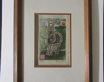 Llama, Alpaca Woodcut Engraving Hand Carved Woodblock Print