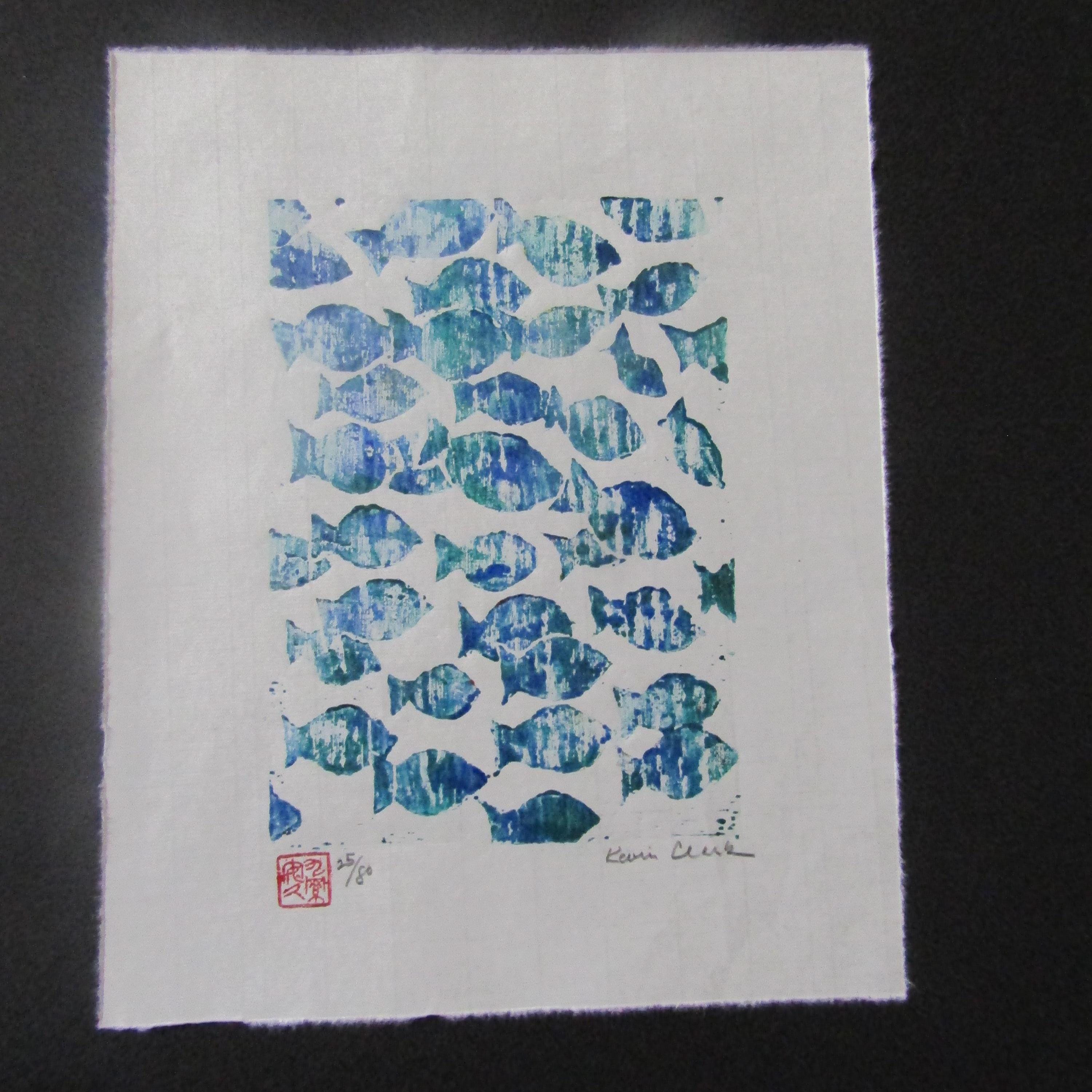【真作】版画　木版画　扇魚　ユーモラスな魚モチーフ　個性あふれる魚たち　Y44 真作】版画 木版画 扇魚 ユーモラスな魚モチーフ 個性あふれる魚たち